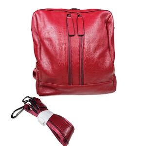 S-ZONE Red Pebbled Leather Backpack Purse Convertible Shoulder Bag Womens